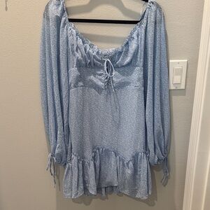 Light Blue Floral off the shoulder dress